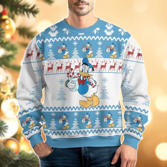 Discover Cute Donald Duck Christmas Ugly Sweater, Disney Donald Movie Cartoon Xmas Sweater, Disneyland Shirt, Disneyworld Shirt,Magic Kingdom