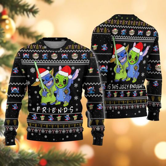 Discover Stitch And Baby Yoda Friends Christmas Ugly Sweater, Disney Movie Christmas Shirt, Xmas Sweater, Christmas Gift For Men Women Kid