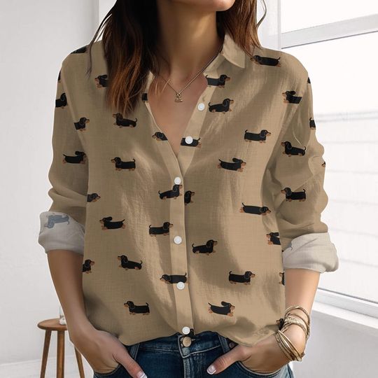 Discover Dachshund Dog Linen-Look Shirt, Dog Aloha Blouses Shirt, Sausage Dog Vacation Shirt, Cute Pet Women Shirt, Summer Shirt For Her