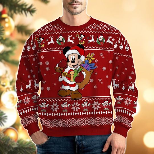 Discover Cute Mickey Mouse Christmas Ugly Sweater, Disney Mickey Cartoon Xmas Sweater, Disneyland Shirt, Disneyworld Shirt, Magic Kingdom