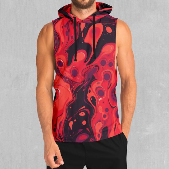 Scarlet Fusion Red Psychedelic Sleeveless Hoodie for Women