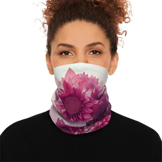 Pink Purple Floral Neck Gaiter with Drawstring