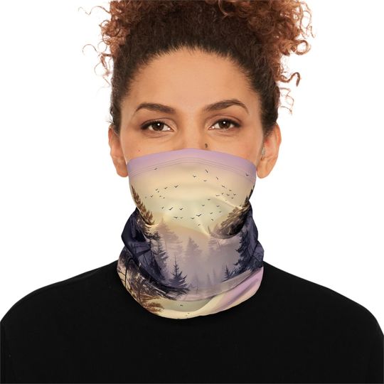 Discover Sunset Forest Neck Gaiter: Fleece Winter Face Scarf