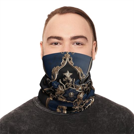 Luxury Fleece Neck Gaiter Black Blue and Gold Winter Warmer