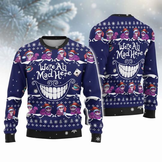 Discover Alice In Wonderland Ugly Sweater, Alice Disney Christmas Sweater, Cheshire Cat Xmas Sweater, Alice Princess Sweater, Disney Trip Gift