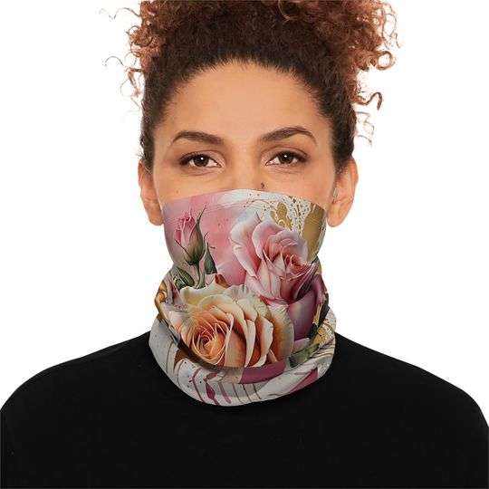 Rose Art Neck Gaiter: Fleece Winter Scarf with Drawstring