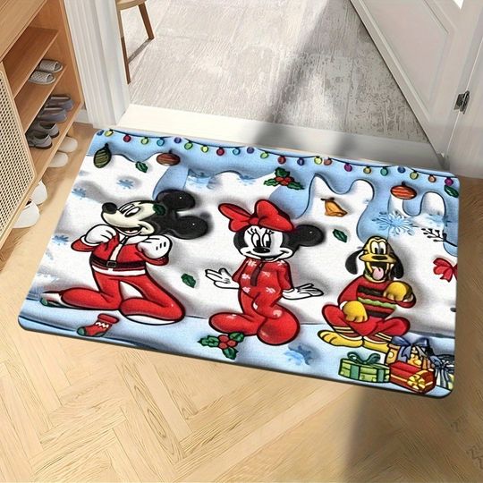 Discover Disney Mickey Minniee Donald Duck dressed as Christmas, happy door mat to welcome the holiday