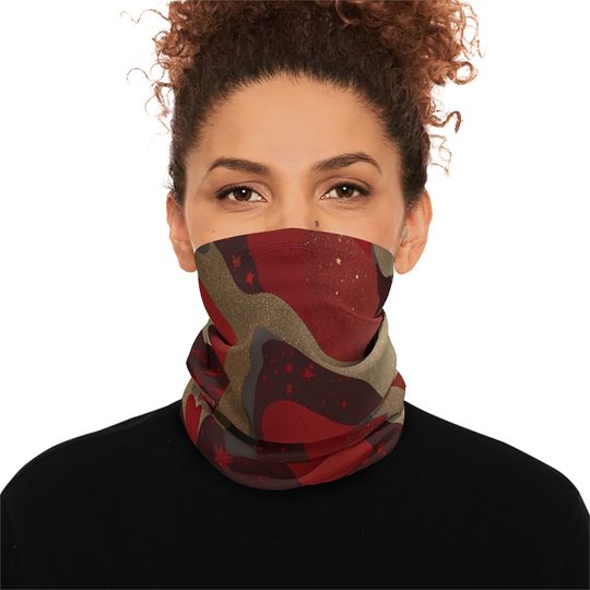 Discover Red & Gold Christmas Neck Gaiter: Fleece Winter Scarf