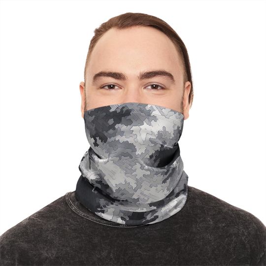 Discover Snow Camo Neck Gaiter: Fleece-Like Winter Face Cover with Drawstring