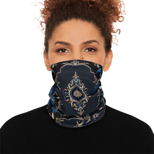 Discover Luxury Winter Neck Gaiter: Gold Black Blue Fleece Scarf