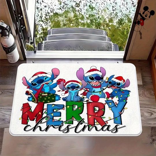 Discover Disney Stitch Family Happy Christmas Door Mat: Light up the Festive Warmth