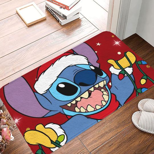Discover Disney Stitch Christmas Carnival Absorbent Door Mat: Let the holiday have a happy atmosphere when you enter the door