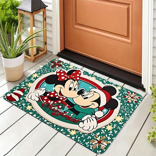 Discover Disney Mickeyy Minnie Christmas Kiss Door Mat: Light up the festive Warm Home Atmosphere