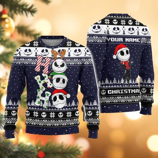 Discover Custom Jack Skellington Christmas Ugly Sweater, Nightmare Before Christmas Sweater, Jack Ho Ho Ho Sweater, Disney Movie Holiday Sweater