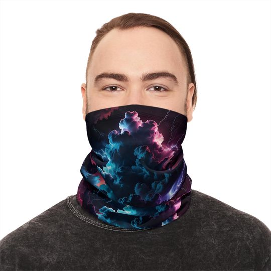 Winter Neck Gaiter With Drawstring Clouds Storm