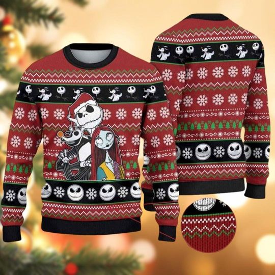 Discover Jack And Sally Ugly Christmas Sweater, Nightmare Before Christmas Sweater, Jack Skellington Shirt, Disney Movie Couple Xmas Sweater