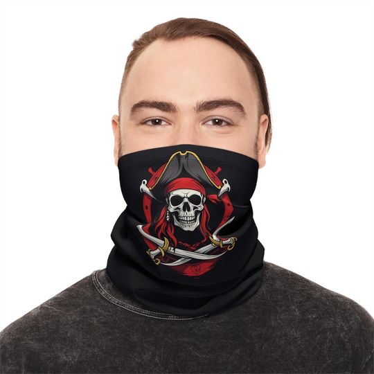Discover Pirate Neck Gaiter, Ski Mask, Face Covering, Winter Gear Accessory, Halloween Costume, Drawstring Design