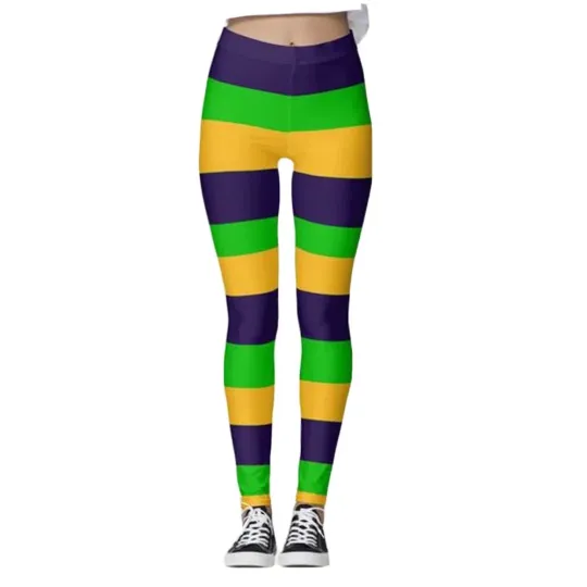 Mardi Gras Stripe Ladies Leggings High Waist with Stretch