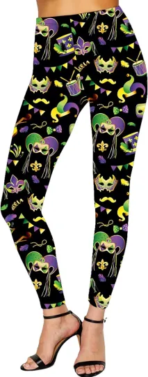 Women Mardi Gras Shamrock High Waist Leggings
