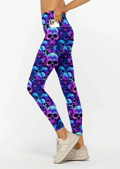 Women's Blue Ombre Skull Gothic Horror 80s Movie Leggings