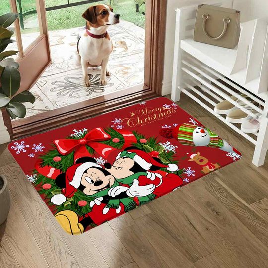 Discover Disney Mickeyy Minnie Christmas Kiss, Fun Christmas Doormat