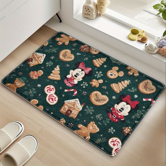 Discover Disney Christmas ”Cute Candy Cake Adventure" Doormat: Minnie accompanied, Gingerbread House Full