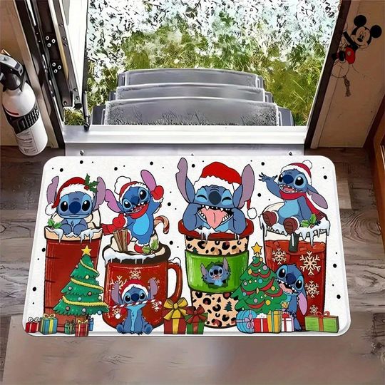 Discover Disney Stitch Christmas Adventure: A Happy Christmas Doormat between Cute Cups and Lanterns