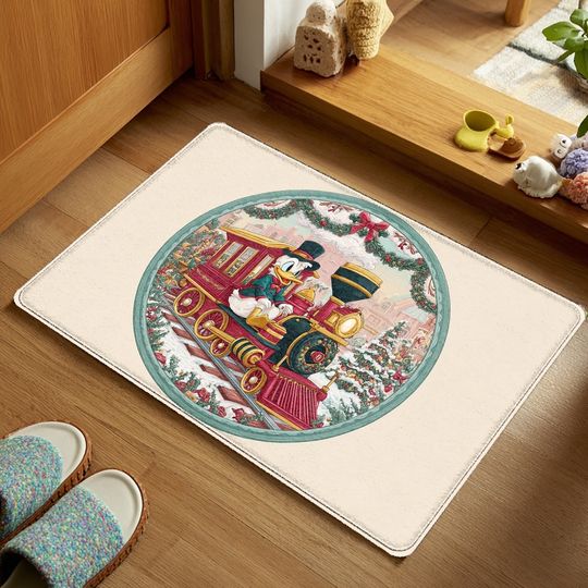 Discover Disney Donald Duck rides the Christmas train, a doormat for welcoming Christmas