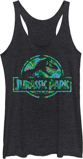 Fifth Sun Jurassic Park Floral Logo Women's Racerback Tank Top