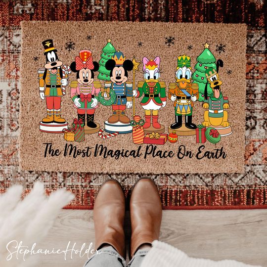 Discover The Most Magical Place On Earth Nutcracker Doormat, Mouse and Friends Holiday Welcome Mat, Christmas Mat, Funny Cartoon Characters Christmas