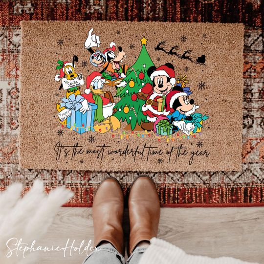 Discover The Most Wonderful Time Of the Year Doormat, Mouse and Friends Holiday Welcome Mat, Christmas Doormat,Funny Cartoon Characters Christmas Rug