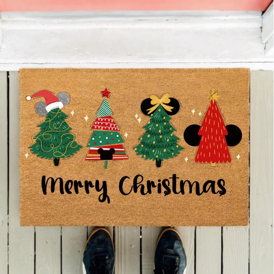 Discover Mickey Christmas Doormat  Merry Christmas Mouse Ears Welcome Mat | Cute Holiday Front Door Rug | Christmas Porch Decor | Housewarming Gift