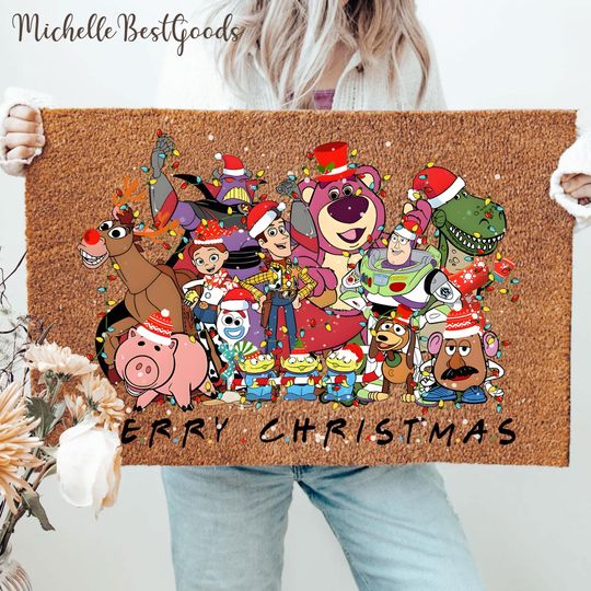 Discover Toy Merry Christmas Welcome Doormat, Toy Cartoon Door Mat, Christmas Toys Welcome Mat, Holiday Home Decoration, Christmas Gift