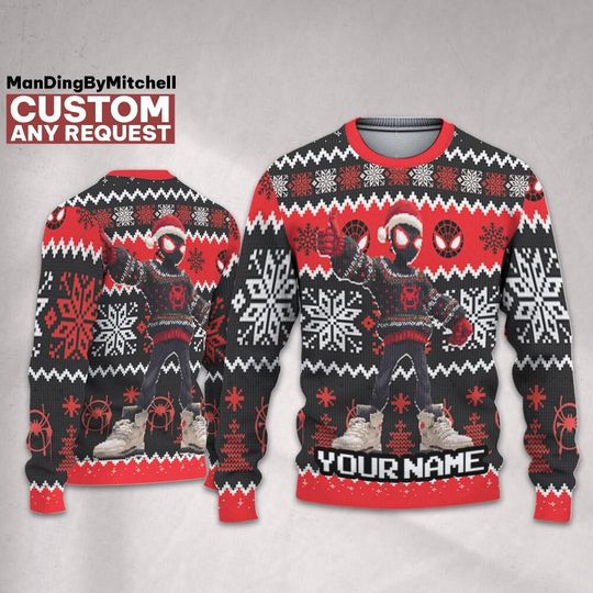 Discover Personalized Miles Morales Christmas Ugly Sweater, Disneyland Shirt, Disney trip 2025, Family Oufits, Spiderman Sweater, Birthday Gift