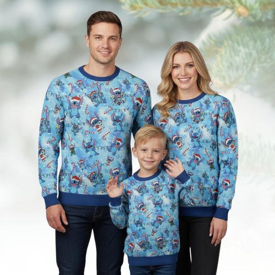 Discover Stitch Christmas Ugly Sweater, Cute Disney Holiday Sweatshirt, Funny Cartoon Winter Pullover For Her, Cozy Festive Christmas Gift