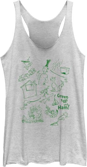 Discover Women's Seuss Geisel Green Eggs Ham Sketches Racerback Tank Top