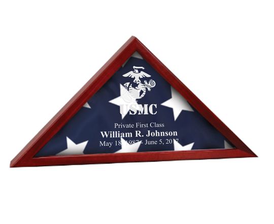 Discover Flag Display Case - Engraved Hardwood