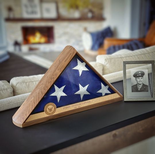 Discover Walnut Flag Case, Made in USA - Personalized Memorial Walnut Flag Box for a 5' x 9.5' Burial or Veteran Commemorative American Flag