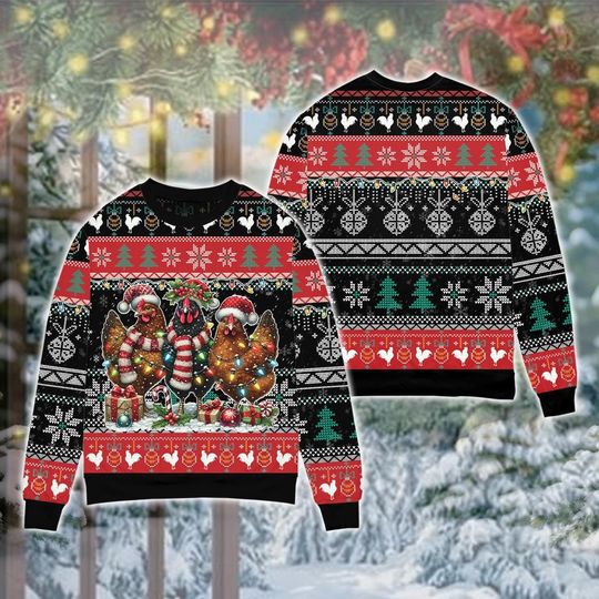Christmas Chicken Sweater, Farm Animals Holiday Sweatshirt
