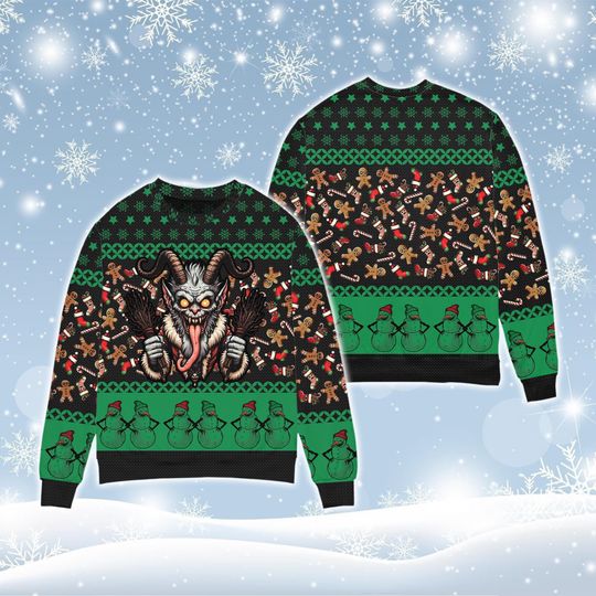 Krampus Ugly Christmas Sweatshirt, Creepy Gingerbread Man Sweater