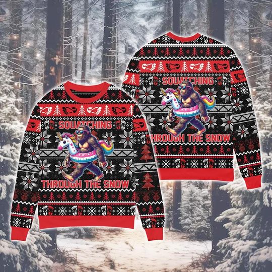 Discover Sasquatch Through the Snow Ugly Christmas Sweater