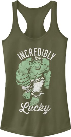 Discover Fifth Sun Women's Marvel Classic Incredibly Lucky Junior's Racerback Tank Top