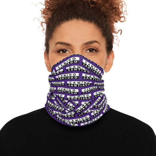 Camino de Santiago Tube Scarf Purple with Black Lettering