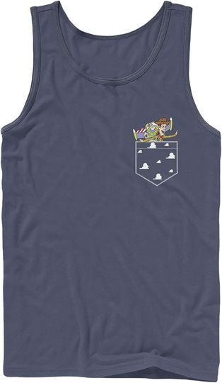 Men's Toy Story Buzz & Woody Cloud Pocket Print Tank Top