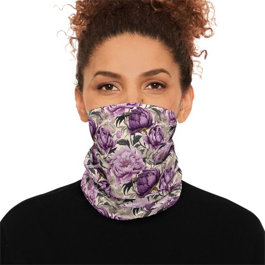 Elegant Purple Peony Floral Winter Neck Gaiter Stylish Gaiter Scarf Warm Face Covering