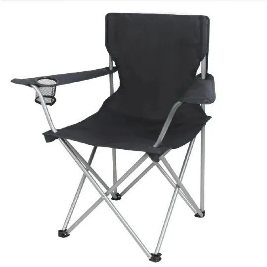 Trail Basic Quad Folding Camp Chair with Cup Holder Black-New-USA