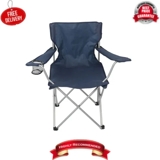 Camping Folding Chair with Cup Holder and Carry Bag, Blue Color(Set of 1) NEW