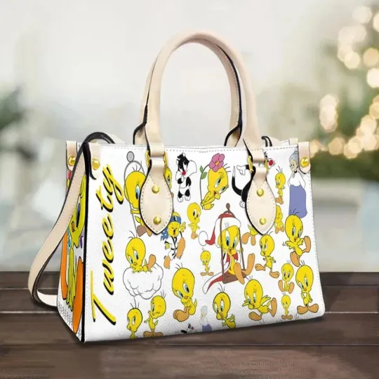 Discover Personalized Tweety Bird Leather Handbag, Cute Cartoon Women's Shoulder Bag
