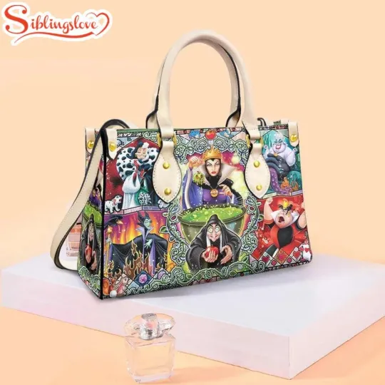 Discover Villains Christmas Disney Cartoon Leather Handbag, Women Gift Shoulder Bag