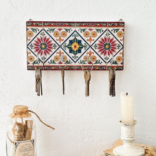 Colorful Mediterranean Rustic Wall Key Holder